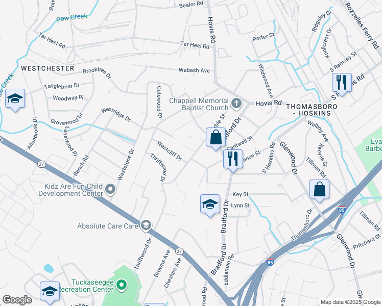 map of restaurants, bars, coffee shops, grocery stores, and more near in Charlotte