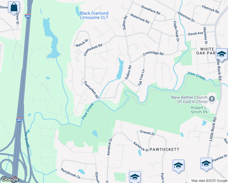 map of restaurants, bars, coffee shops, grocery stores, and more near 5915 Sullins Road in Charlotte