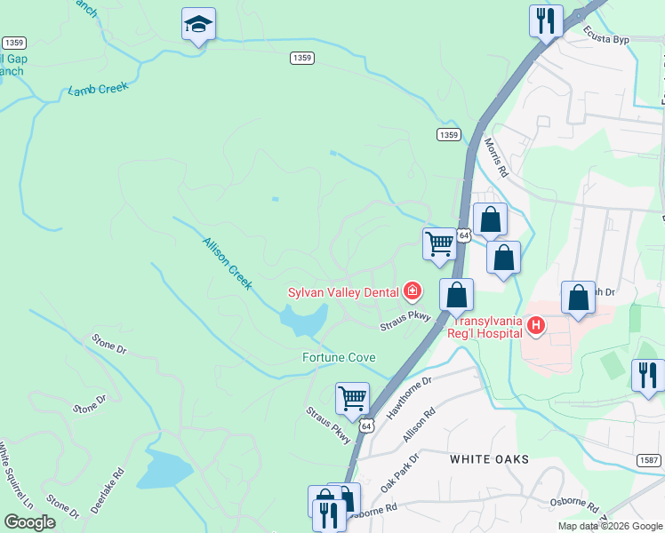 map of restaurants, bars, coffee shops, grocery stores, and more near 790 Camptown Road in Brevard