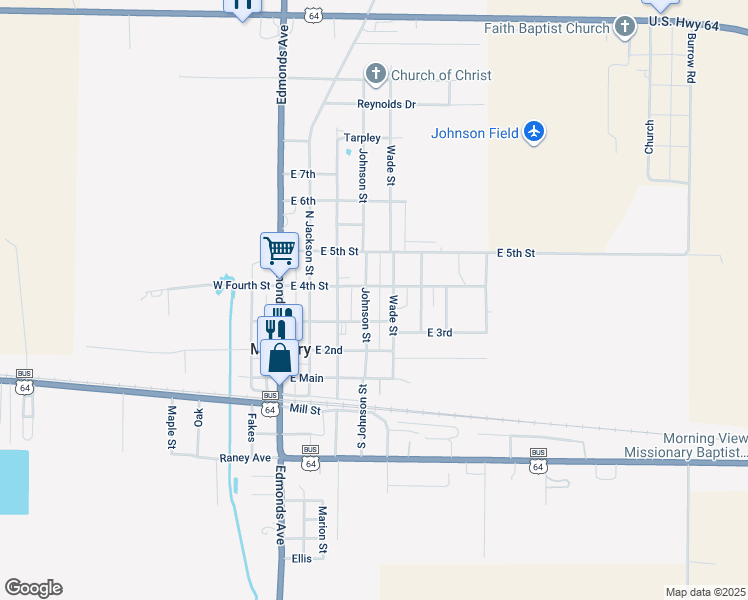 map of restaurants, bars, coffee shops, grocery stores, and more near 306 Wade Street in McCrory