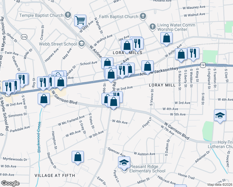 map of restaurants, bars, coffee shops, grocery stores, and more near 304 Linwood Road in Gastonia
