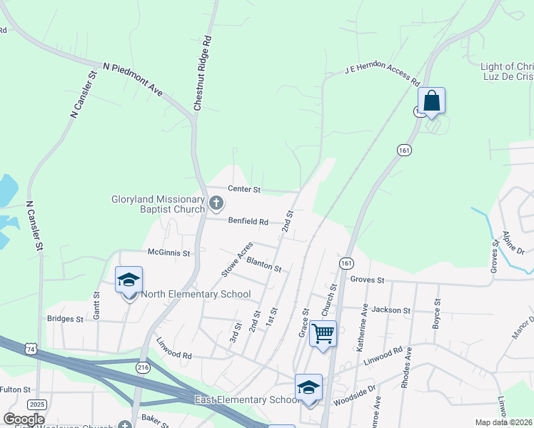 map of restaurants, bars, coffee shops, grocery stores, and more near 201-299 Benfield Road in Kings Mountain
