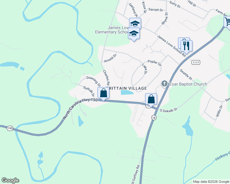 map of restaurants, bars, coffee shops, grocery stores, and more near 3013 Lake Dr in Shelby