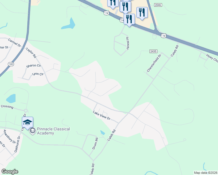 map of restaurants, bars, coffee shops, grocery stores, and more near 221 Cider Drive in Shelby