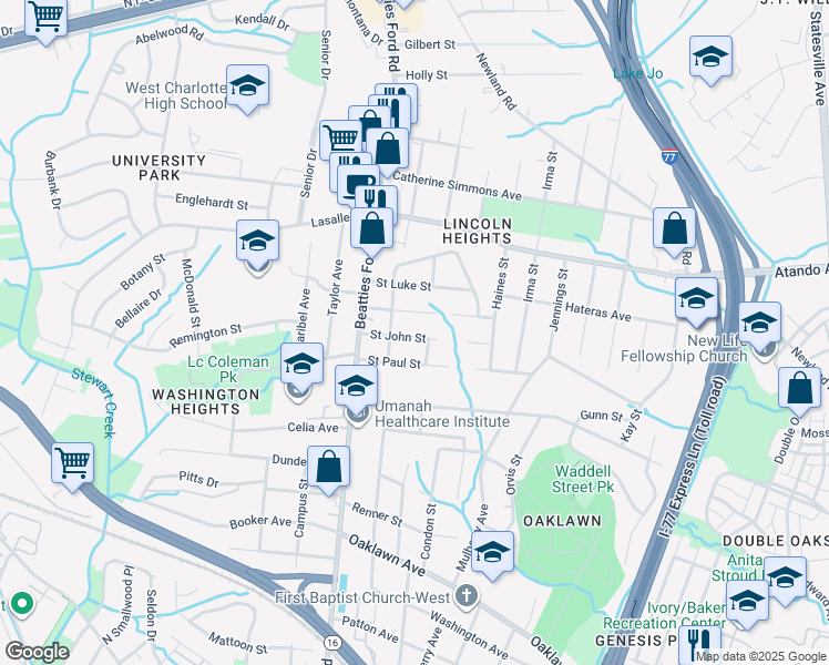 map of restaurants, bars, coffee shops, grocery stores, and more near in Charlotte
