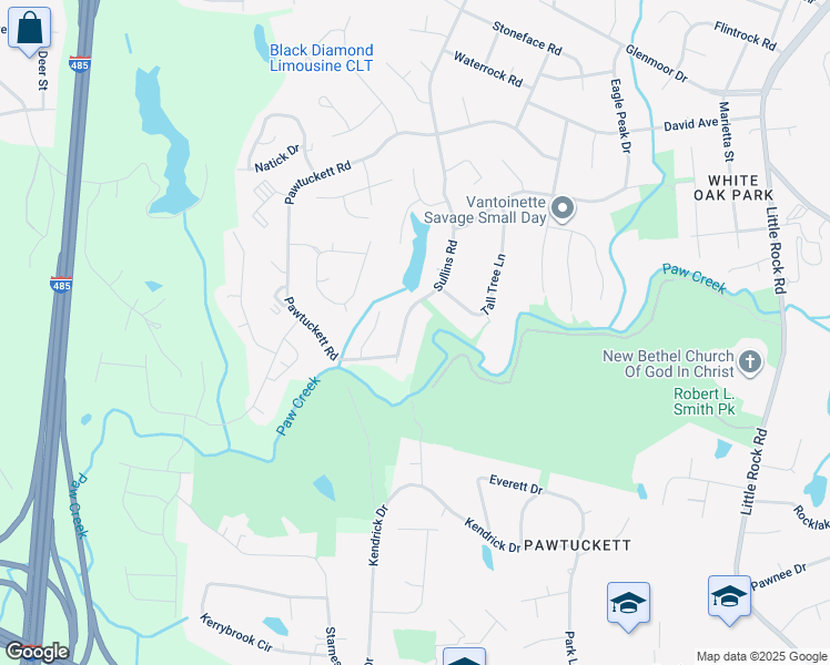 map of restaurants, bars, coffee shops, grocery stores, and more near 5922 Sullins Road in Charlotte