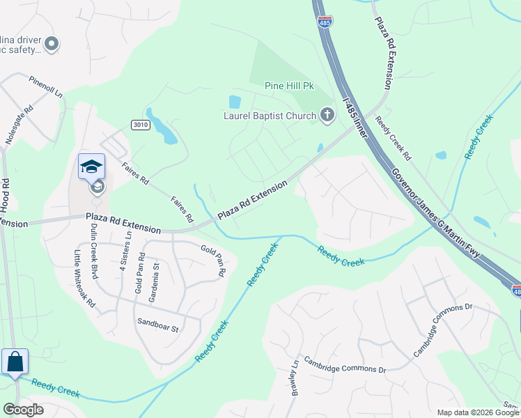 map of restaurants, bars, coffee shops, grocery stores, and more near 11400 Plaza Road Extension in Charlotte