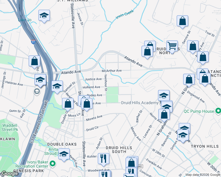 map of restaurants, bars, coffee shops, grocery stores, and more near 925 Holland Avenue in Charlotte