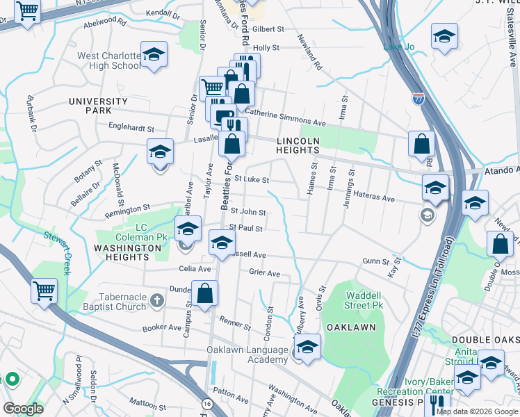 map of restaurants, bars, coffee shops, grocery stores, and more near in Charlotte