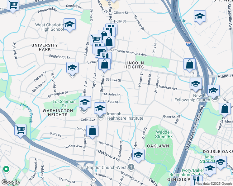 map of restaurants, bars, coffee shops, grocery stores, and more near in Charlotte