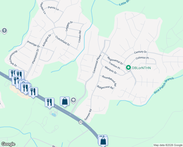map of restaurants, bars, coffee shops, grocery stores, and more near 495 Sawyer Road in Cameron