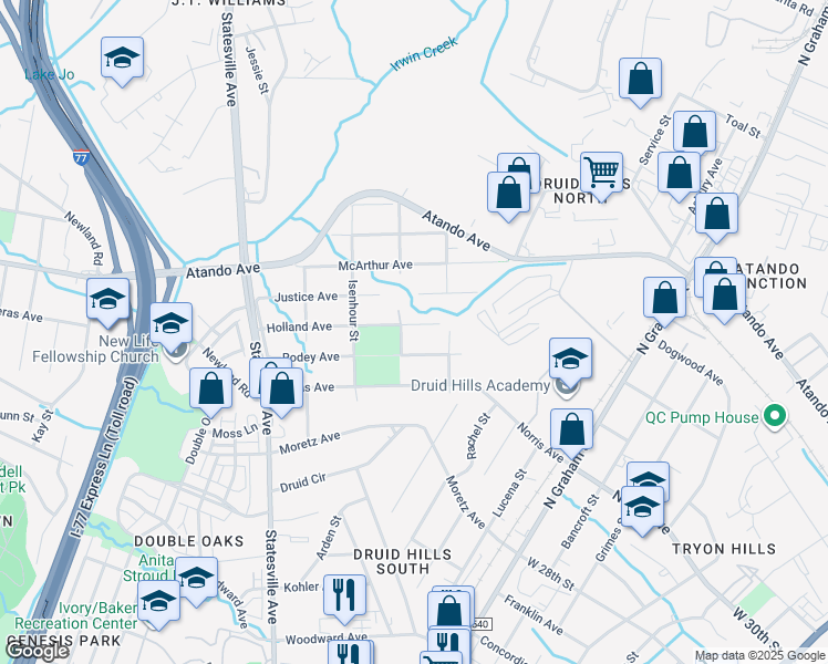 map of restaurants, bars, coffee shops, grocery stores, and more near 829 Holland Avenue in Charlotte