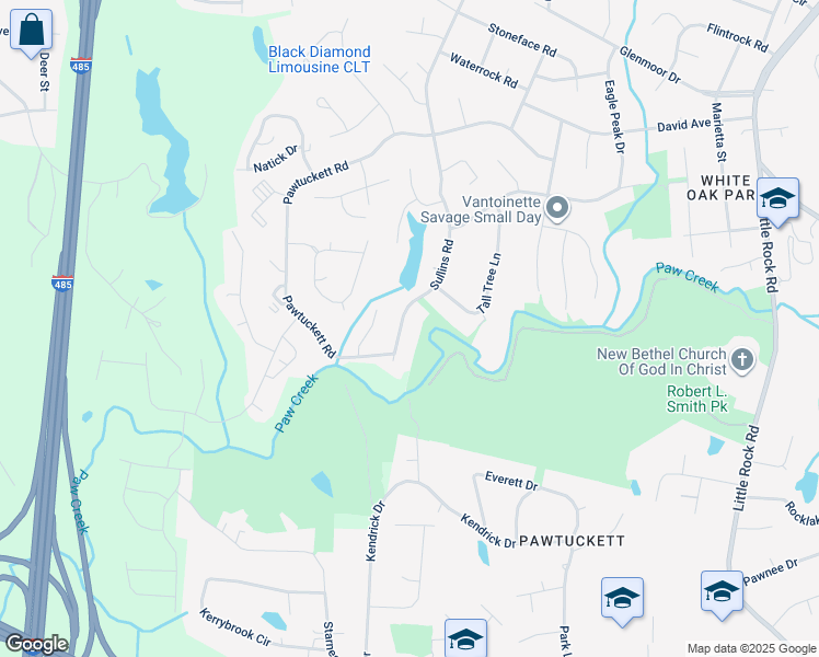 map of restaurants, bars, coffee shops, grocery stores, and more near 5922 Sullins Road in Charlotte