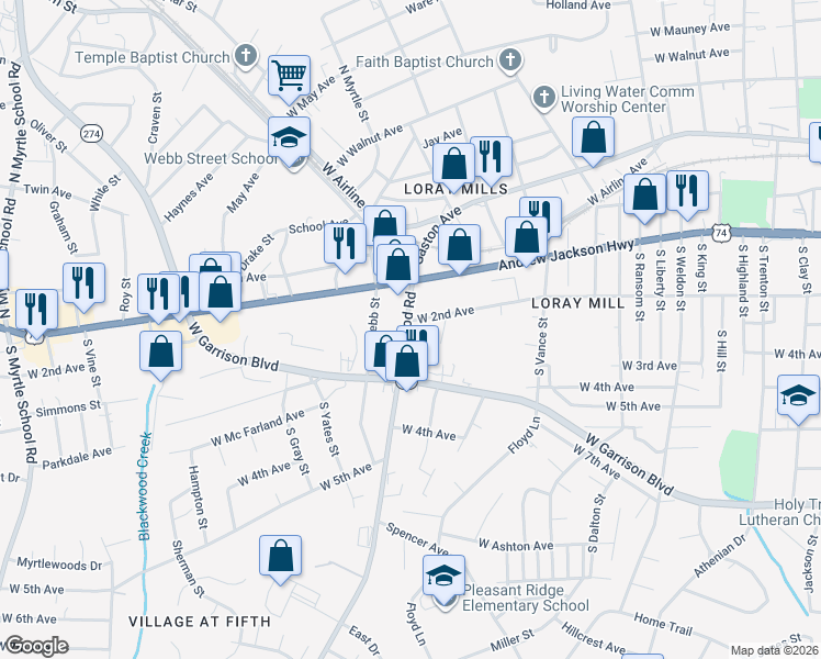 map of restaurants, bars, coffee shops, grocery stores, and more near 304 Linwood Road in Gastonia
