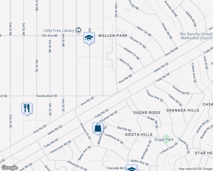 map of restaurants, bars, coffee shops, grocery stores, and more near 5108 Onies Court Northeast in Rio Rancho