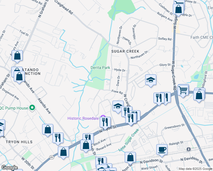 map of restaurants, bars, coffee shops, grocery stores, and more near in Charlotte