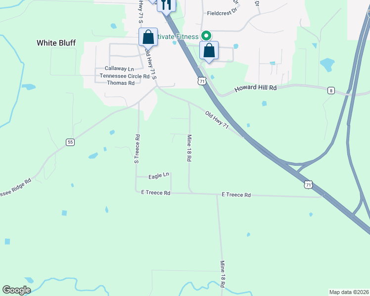 map of restaurants, bars, coffee shops, grocery stores, and more near 13216 Mine 18 Road in Fort Smith
