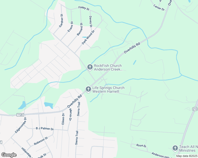 map of restaurants, bars, coffee shops, grocery stores, and more near 5331 Overhills Road in Spring Lake