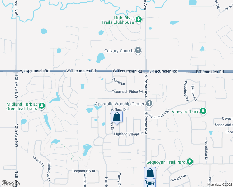 map of restaurants, bars, coffee shops, grocery stores, and more near 309 Tecumseh Meadows Court in Norman
