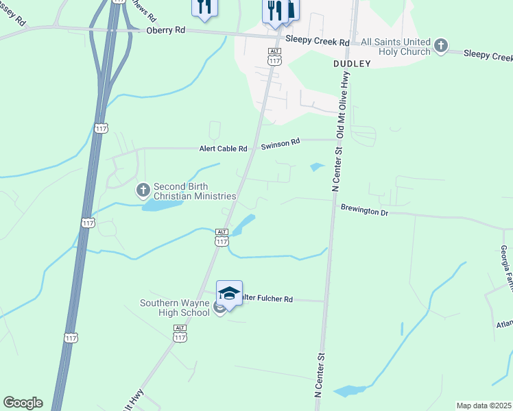 map of restaurants, bars, coffee shops, grocery stores, and more near 4705 South U.S. 117 Alternate Highway in Dudley