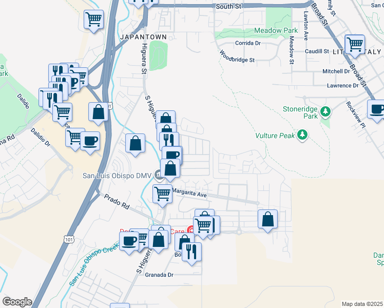 map of restaurants, bars, coffee shops, grocery stores, and more near 3057 South Higuera Street in San Luis Obispo