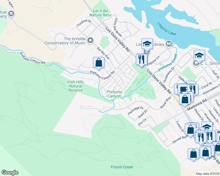 map of restaurants, bars, coffee shops, grocery stores, and more near 1845 Thelma Drive in San Luis Obispo