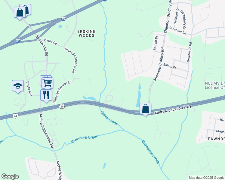 map of restaurants, bars, coffee shops, grocery stores, and more near 129 Sante Circle in Gastonia