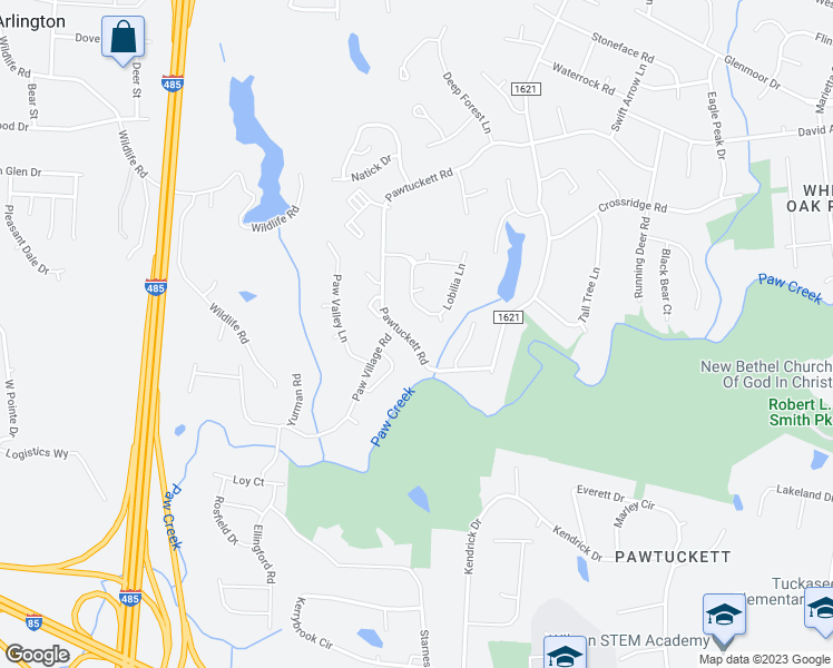 map of restaurants, bars, coffee shops, grocery stores, and more near 7933 Pawtuckett Road in Charlotte