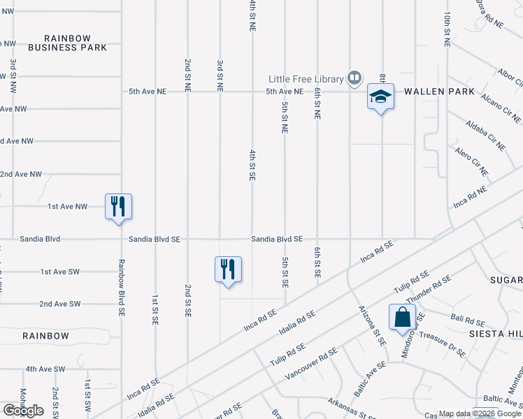 map of restaurants, bars, coffee shops, grocery stores, and more near 613 1st Street Northeast in Rio Rancho