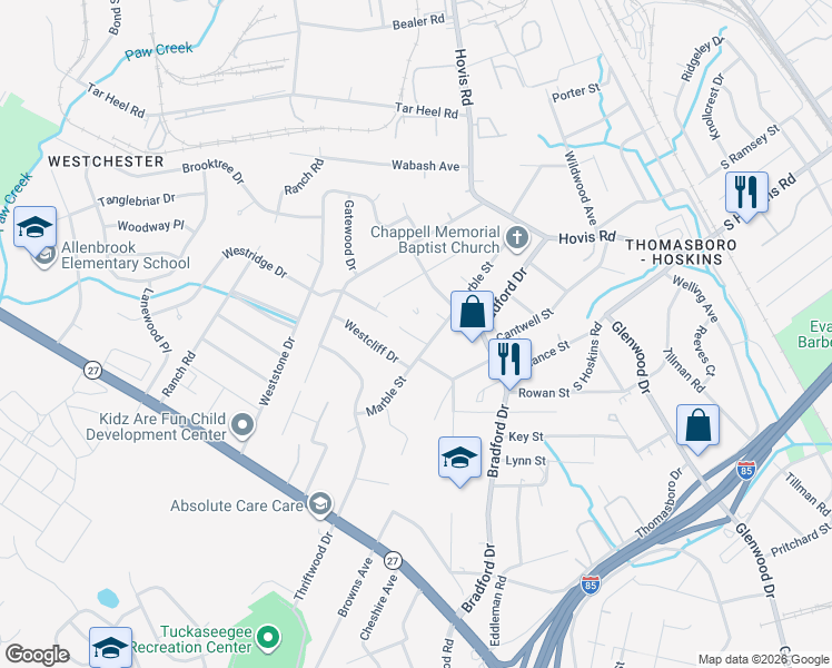 map of restaurants, bars, coffee shops, grocery stores, and more near in Charlotte