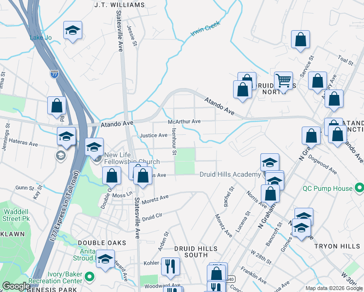 map of restaurants, bars, coffee shops, grocery stores, and more near 924 Holland Avenue in Charlotte