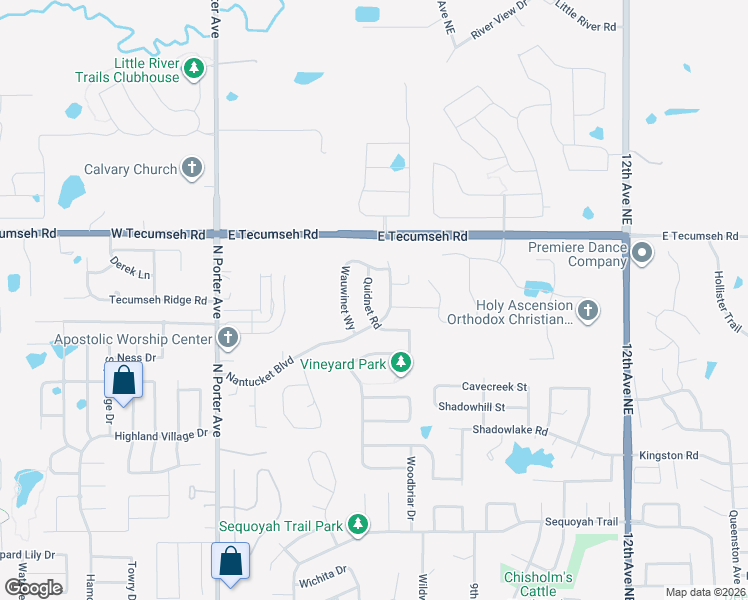 map of restaurants, bars, coffee shops, grocery stores, and more near 3301 Nantucket Boulevard in Norman
