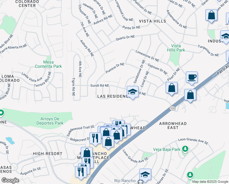 map of restaurants, bars, coffee shops, grocery stores, and more near 4400 Sundt Road Northeast in Rio Rancho