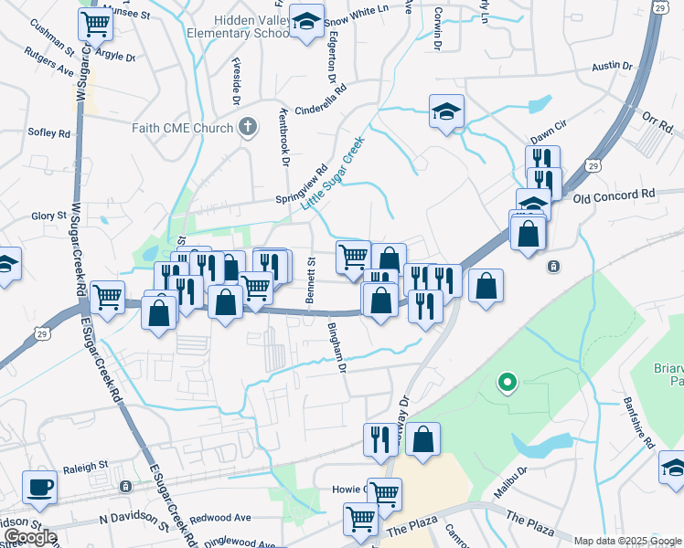 map of restaurants, bars, coffee shops, grocery stores, and more near 5025 U.S. 29 in Charlotte