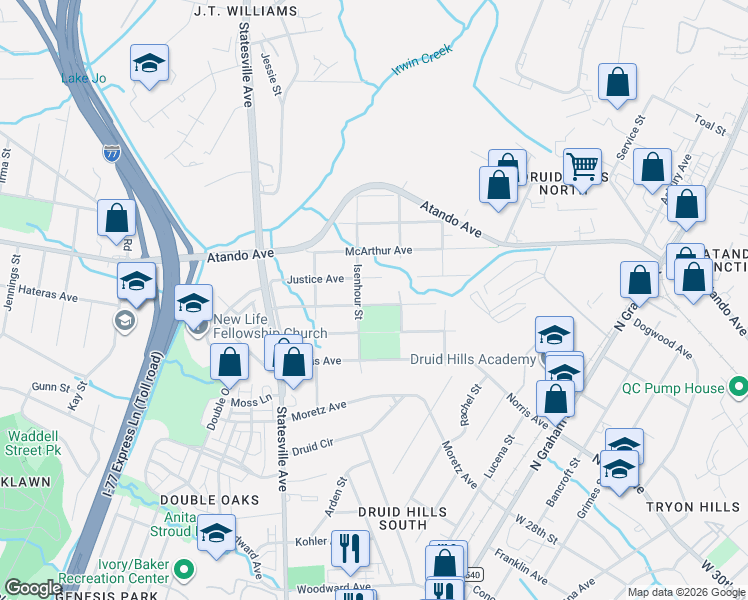 map of restaurants, bars, coffee shops, grocery stores, and more near 925 Holland Avenue in Charlotte