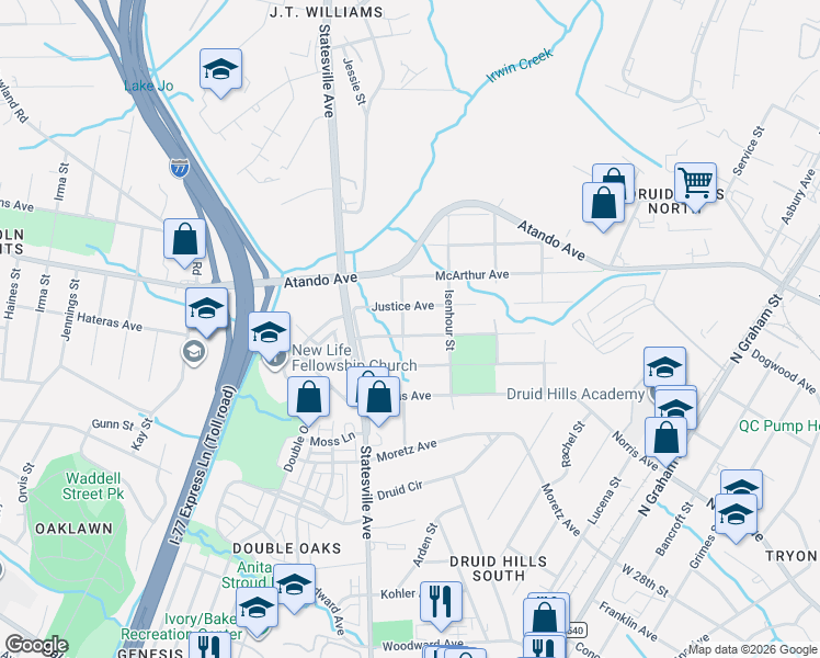 map of restaurants, bars, coffee shops, grocery stores, and more near in Charlotte
