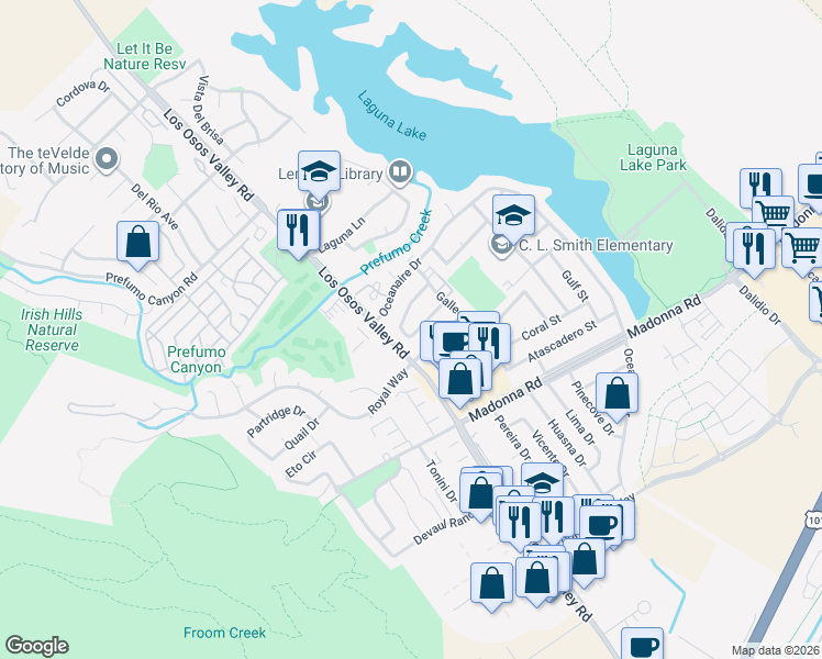 map of restaurants, bars, coffee shops, grocery stores, and more near 11351 Los Osos Valley Road in San Luis Obispo