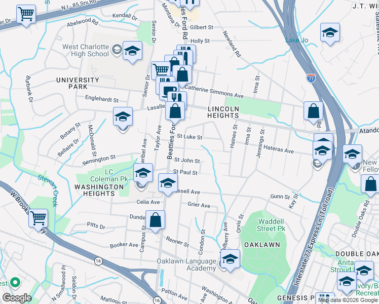 map of restaurants, bars, coffee shops, grocery stores, and more near in Charlotte