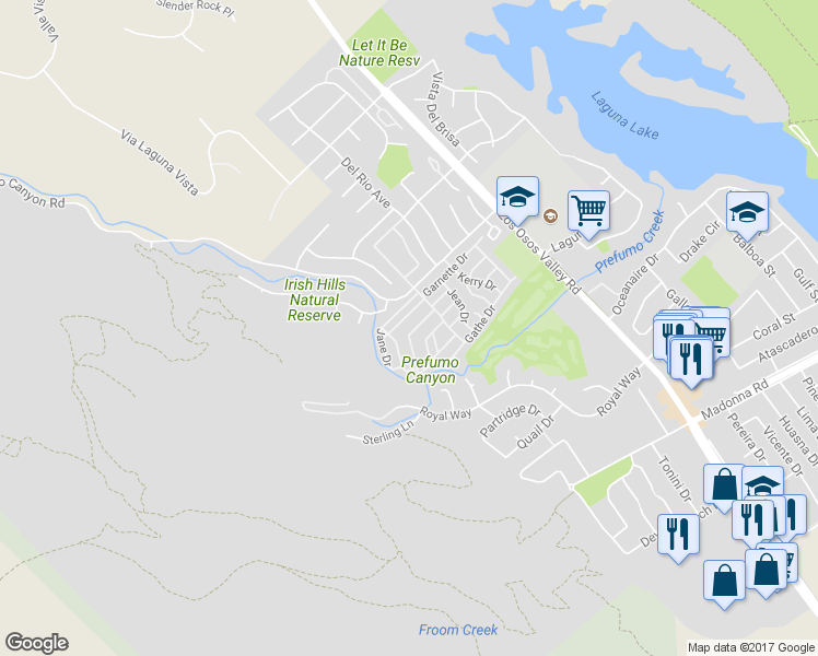 map of restaurants, bars, coffee shops, grocery stores, and more near 1844 Thelma Drive in San Luis Obispo