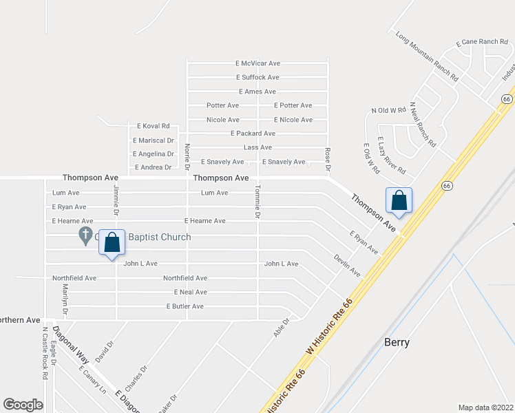 map of restaurants, bars, coffee shops, grocery stores, and more near Tommie Drive in Kingman