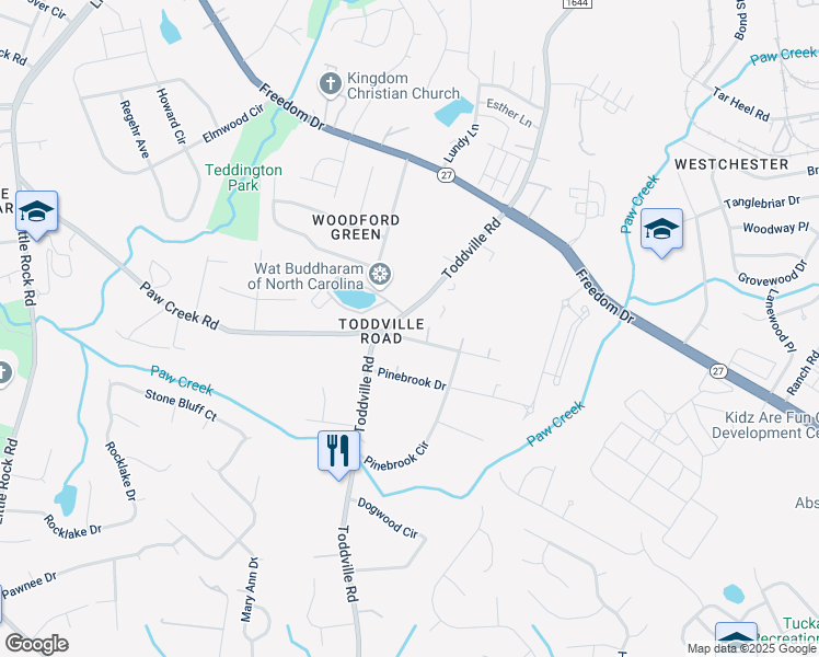 map of restaurants, bars, coffee shops, grocery stores, and more near 5401 Lewhaven Drive in Charlotte