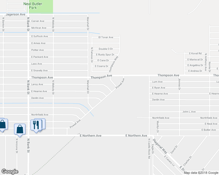 map of restaurants, bars, coffee shops, grocery stores, and more near 3335 Leroy Avenue in Kingman
