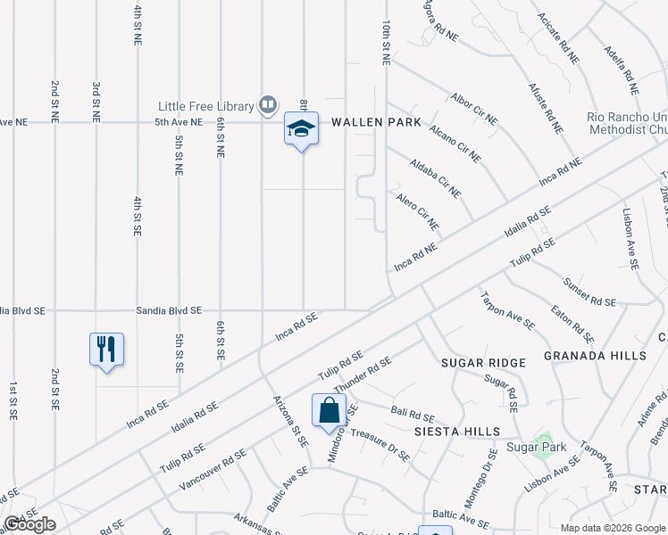 map of restaurants, bars, coffee shops, grocery stores, and more near 5108 Onies Court Northeast in Rio Rancho
