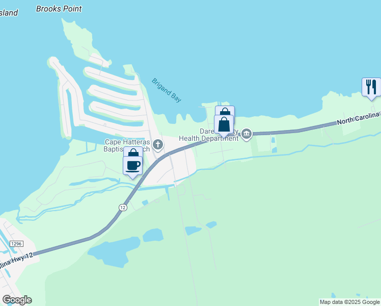 map of restaurants, bars, coffee shops, grocery stores, and more near 50220 Spencers Wood Road in Manns Harbor