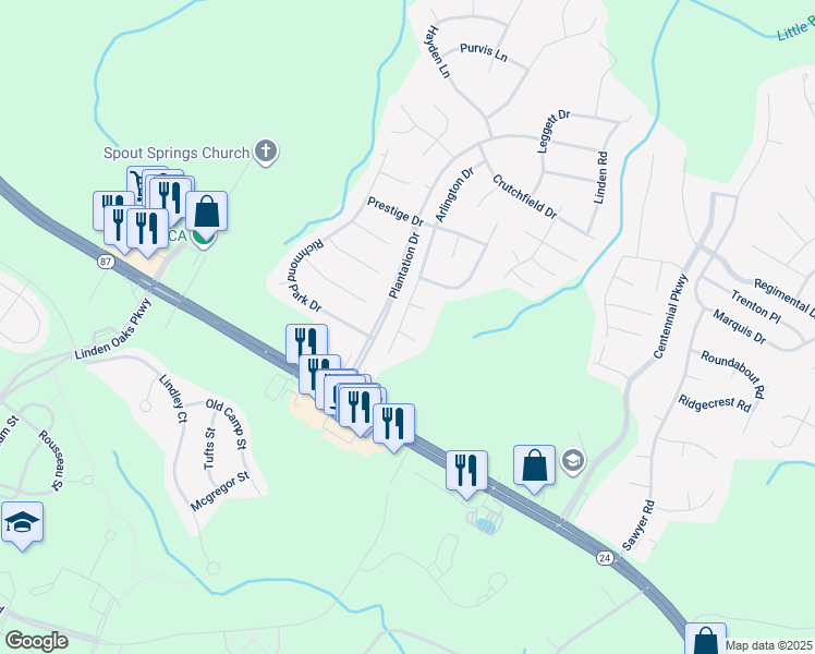 map of restaurants, bars, coffee shops, grocery stores, and more near 98 Arlington Drive in Cameron