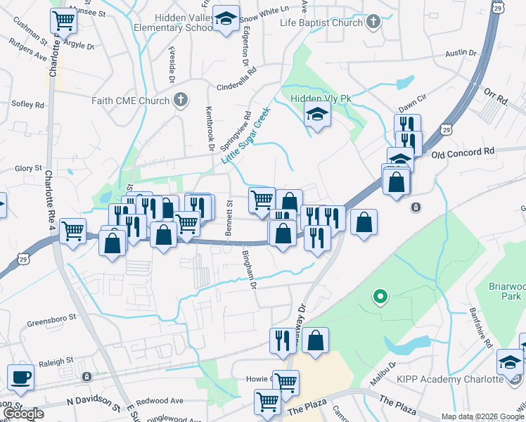 map of restaurants, bars, coffee shops, grocery stores, and more near 5025 U.S. 29 in Charlotte