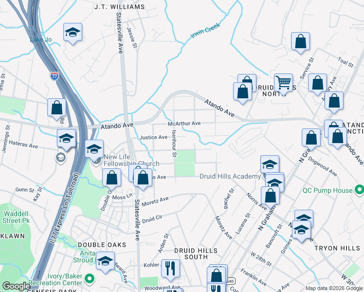 map of restaurants, bars, coffee shops, grocery stores, and more near 925 Holland Avenue in Charlotte