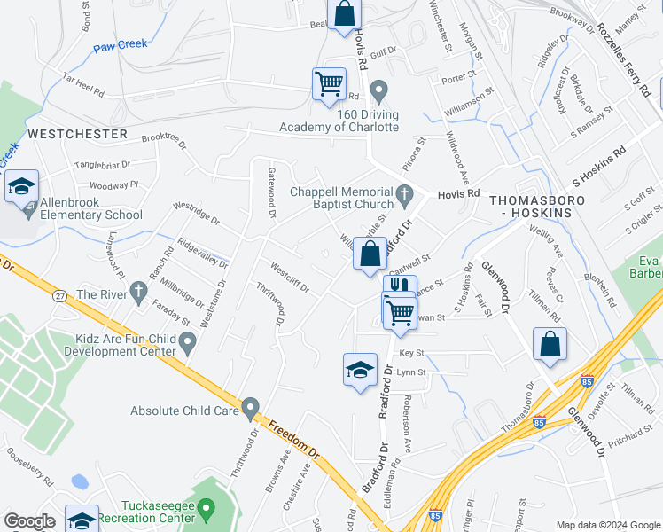 map of restaurants, bars, coffee shops, grocery stores, and more near 1037 Marble Street in Charlotte