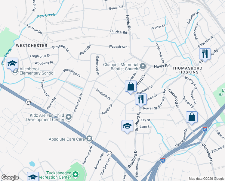 map of restaurants, bars, coffee shops, grocery stores, and more near in Charlotte