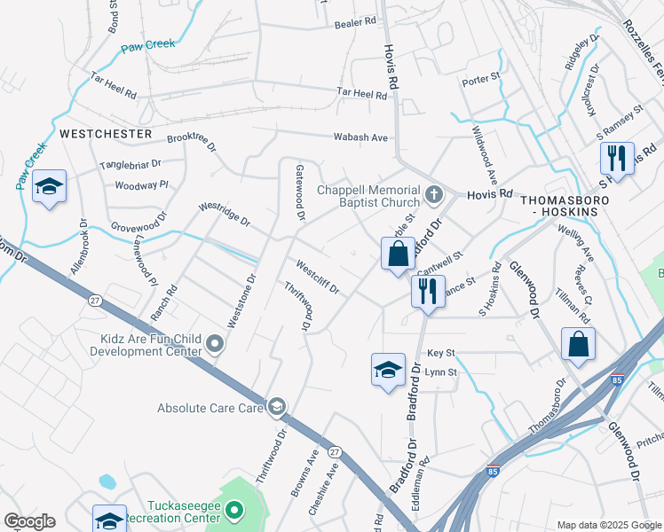 map of restaurants, bars, coffee shops, grocery stores, and more near in Charlotte